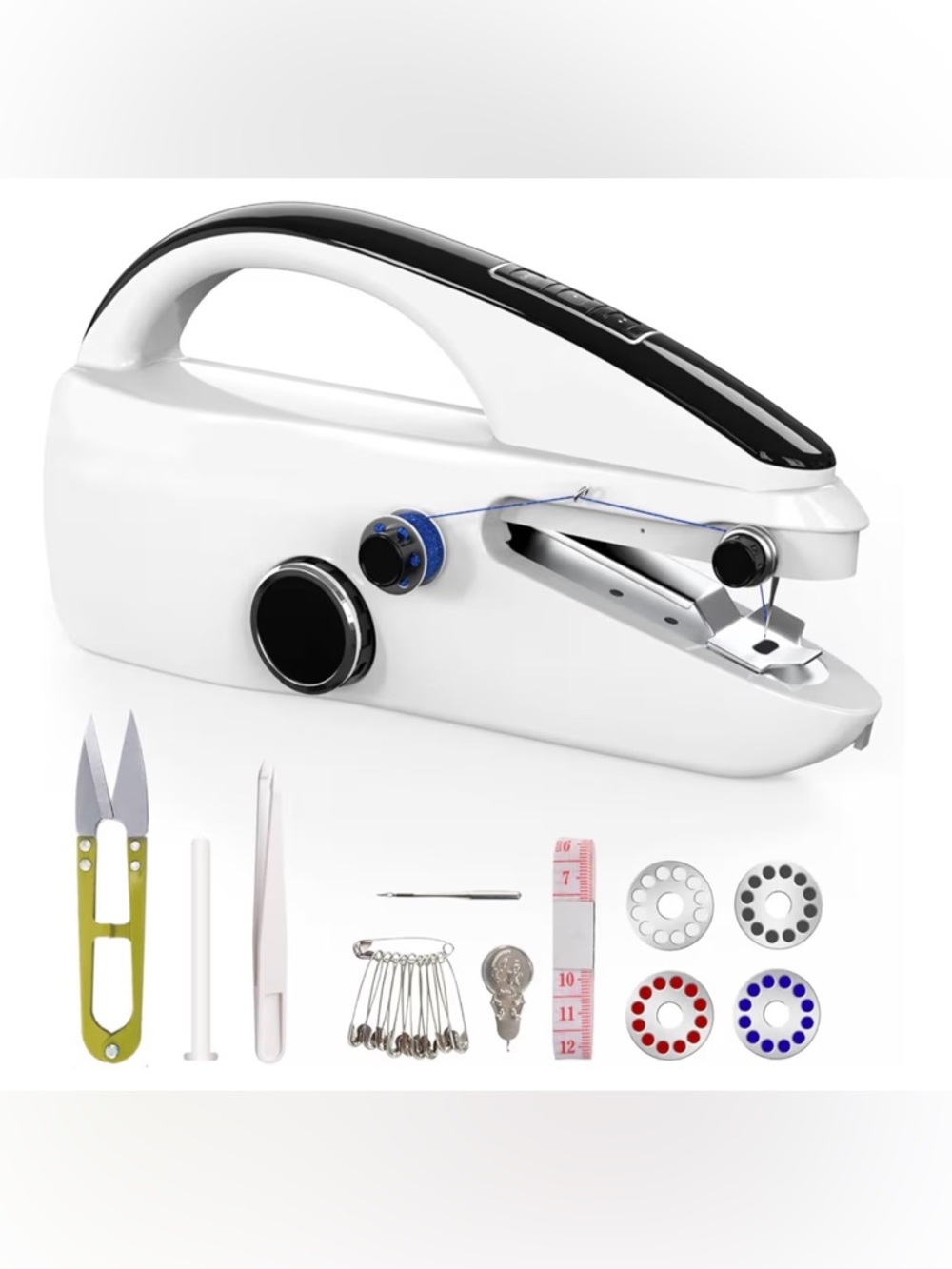 Portable Handheld Sewing Machine - White Mini Stitcher with Accessories
